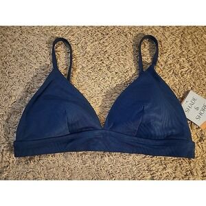 Shade & Shore Ribbed Triangle  Bikini Swim Top Size Large Blue NWT